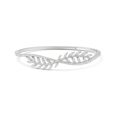 BRIA BY SAAR 925 Sterling Silver Leaf Vine Bangle for Women & Girls | Elegant Nature-Inspired Bracelet with Sparkling CZ Accents | Non-Tarnish Fine Jewellery Gift