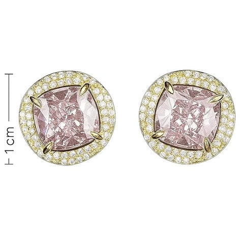 BRIA BY SAAR 925 Sterling Silver Gold-Plated Cushion-Cut Stud Earrings for Women | Sparkling Halo CZ Crystal Fine Jewellery | Luxury Geometric Studs for Weddings & Formal Events