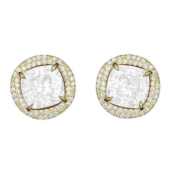 925 Sterling Silver Gold-Plated Cushion-Cut Stud Earrings for Women | Sparkling Halo CZ Crystal Fine Jewellery | Luxury Geometric Studs for Weddings & Formal Events(pair of 1)