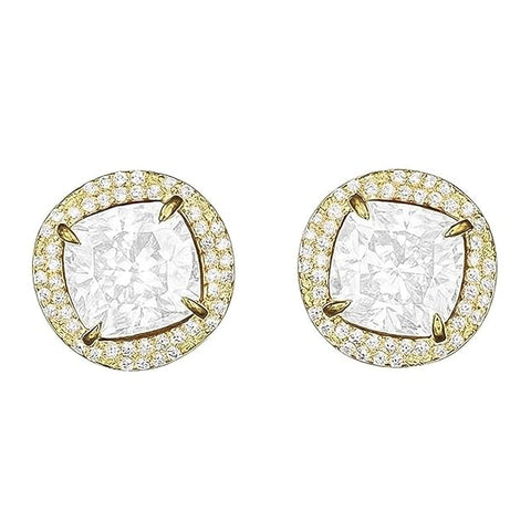 BRIA BY SAAR 925 Sterling Silver Gold-Plated Cushion-Cut Stud Earrings for Women | Sparkling Halo CZ Crystal Fine Jewellery | Luxury Geometric Studs for Weddings & Formal Events
