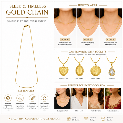 Bria By Saar Stainless Steel Franco Chain Necklace For Men & Women | Strong Square Link Unisex Chain | Durable Rust-Resistant Minimal Stylish Daily Wear
