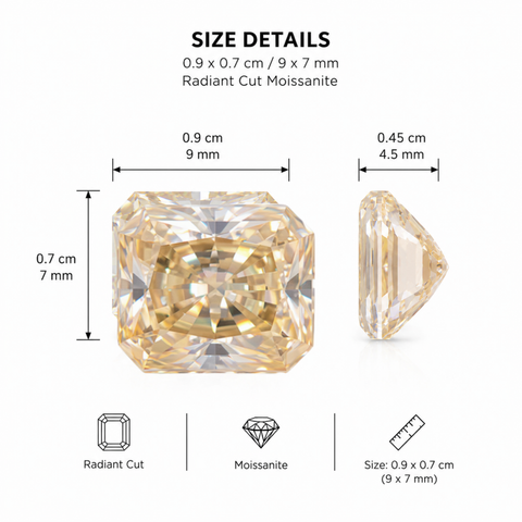 Luxury 3.0 Ct GRA Certified Champagne Moissanite Loose Stone 9x7mm Radiant Cut | Premium VVS Clarity Sparkling Diamond-Like Gemstone for Engagement Rings, Pendants, Earrings & Custom Fine Jewelry | Stone Only