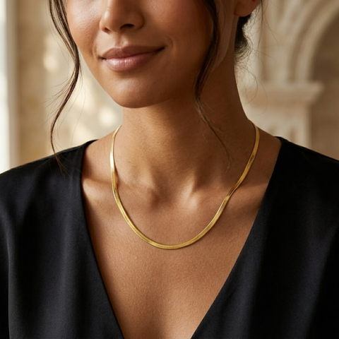 Bria By Saar Stainless Steel Snake Chain Necklace For Men & Women | Minimal Stylish Unisex Jewellery