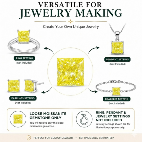 Luxury 1.56 Carat Oval Cut Moissanite Loose Stone 6.5x6.5mm – Golden Yellow Color VVS1 Clarity with GRA Certificate | Brilliant Diamond-Like Certified Gemstone for Rings, Pendants, Earrings & Custom Jewelry | Stone Only