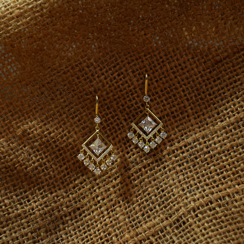 Elegant Gold-Plated Dangle Earrings with Square Zircon Accents