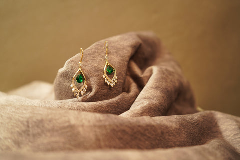 Elegant  Earrings with Green & White Stones