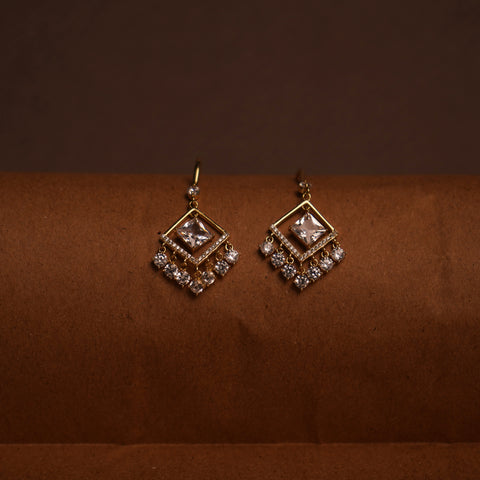 Elegant Gold-Plated Dangle Earrings with Square Zircon Accents