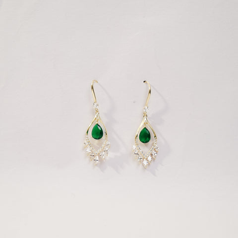 Elegant  Earrings with Green & White Stones