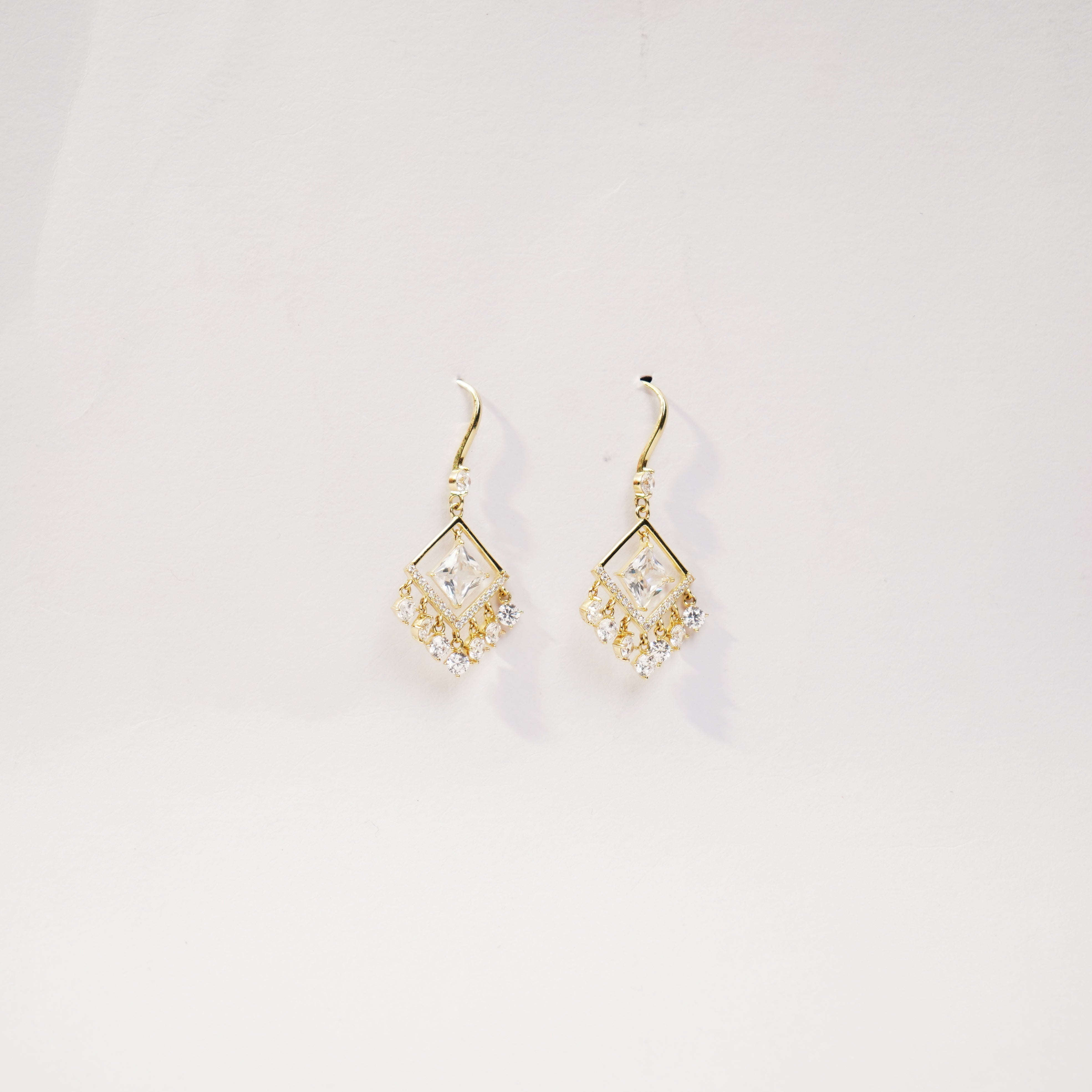 Elegant Gold-Plated Dangle Earrings with Square Zircon Accents