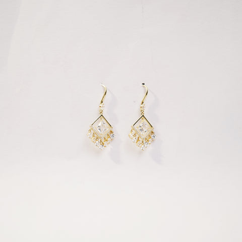 Elegant Gold-Plated Dangle Earrings with Square Zircon Accents