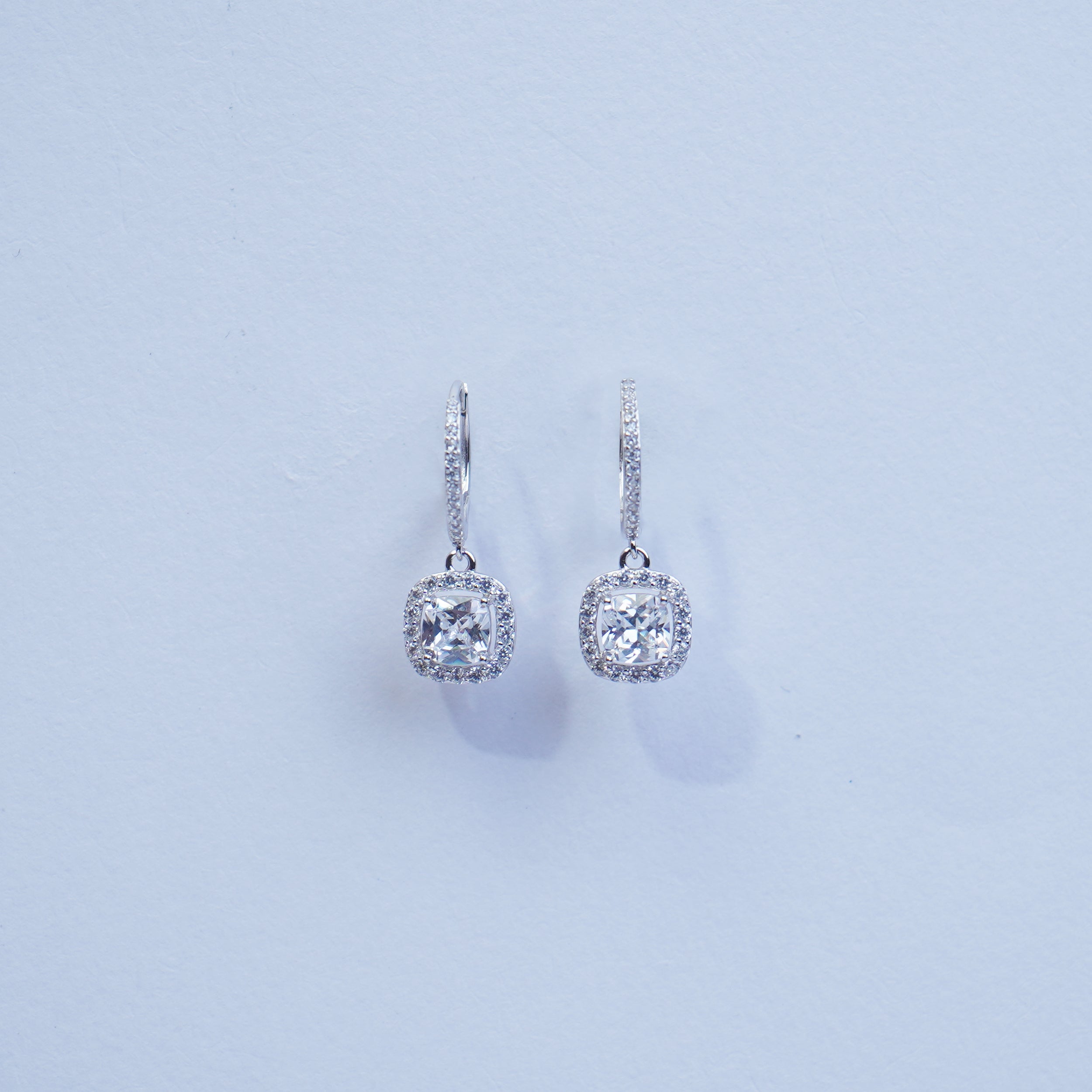 Elegant Cushion-Cut Drop Silver Earrings