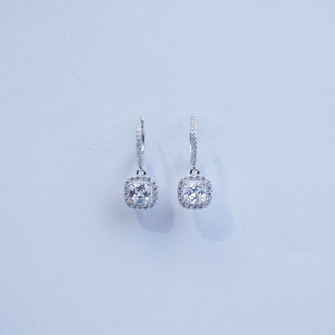 Elegant Cushion-Cut Drop Silver Earrings