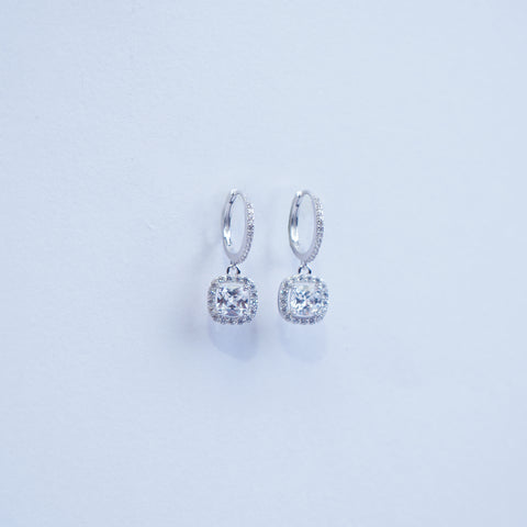 Elegant Cushion-Cut Drop Silver Earrings