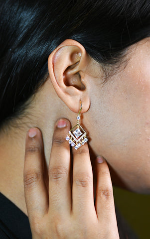 Elegant Gold-Plated Dangle Earrings with Square Zircon Accents