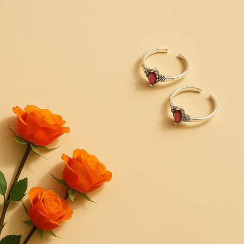 Pink Stone Toe Ring – Silver-Tone Finish