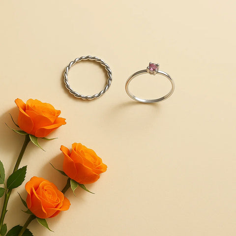 Minimalist Silver Toe Ring Set – Twisted & Pink Stone Designs