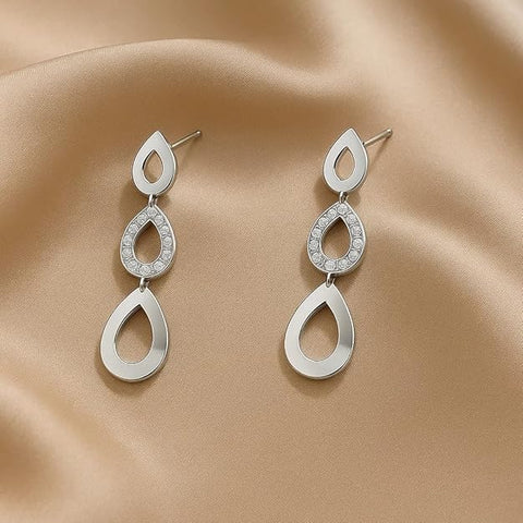 BRIA BY SAAR 925 Sterling Silver Turkish Triple Tear-Drop Dangle Earrings | Cubic Zirconia Statement Jewelry for Party & Daily Wear