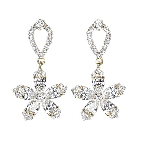 BRIA BY SAAR 925 Sterling Silver Floral Drop Earrings for Women and Girls | Sparkling Cubic Zirconia Petal Design | Elegant Flower-Inspired Lightweight Fine Jewellery for Party and Weddings