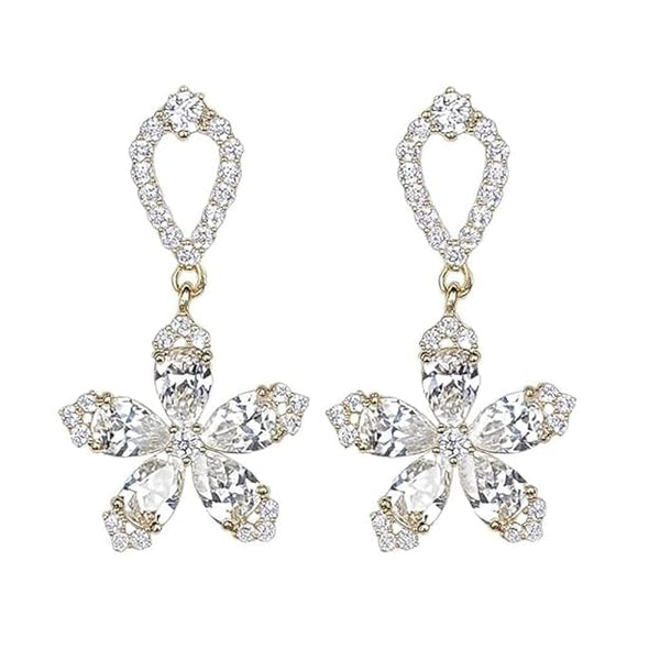 925 Sterling Silver Floral Drop Earrings for Women and Girls | Sparkling Cubic Zirconia Petal Design | Elegant Flower-Inspired Lightweight Fine Jewellery for Party and Weddings