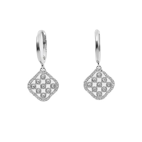 BRIA BY SAAR 925 Sterling Silver Geometric Diamond-Shaped Drop Earrings for Women | Sparkling Pavé CZ Dangle Design | Timeless Daily Wear & Party Fine Jewellery | Hypoallergenic