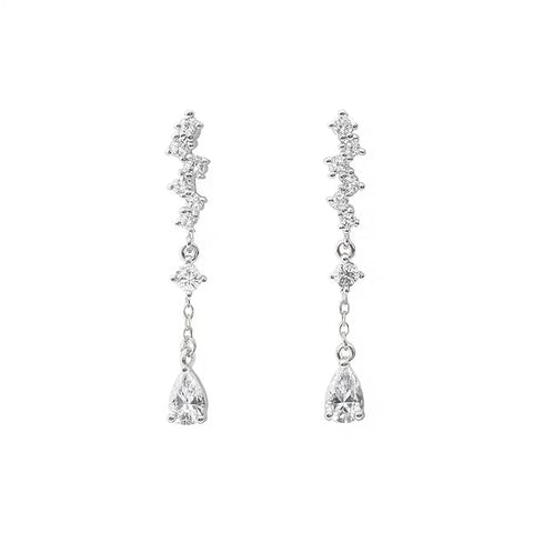 BRIA BY SAAR 925 Sterling Silver Hanging Earrings | Rose Gold-Plated Dangling Chain Design with Zircon Stones | Lightweight Modern Jewellery for Daily & Party Wear