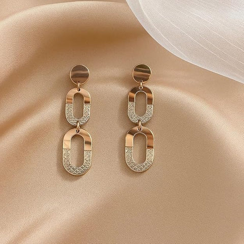 BRIA BY SAAR 925 Sterling Silver Dual-Tone Long Link Drop Earrings | Rose Gold & Silver Geometric Oval Dangle Design | Modern Lightweight Fine Jewellery