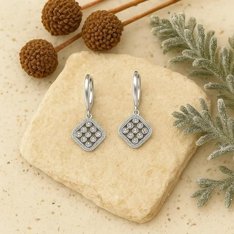 BRIA BY SAAR 925 Sterling Silver Geometric Diamond-Shaped Drop Earrings for Women | Sparkling Pavé CZ Dangle Design | Timeless Daily Wear & Party Fine Jewellery | Hypoallergenic