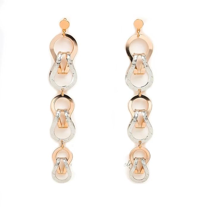 BRIA BY SAAR 925 Sterling Silver Dual-Tone Drop Earrings | Rose Gold & Silver Geometric Linked Design | Lightweight Statement Jewellery for Party & Daily Wear