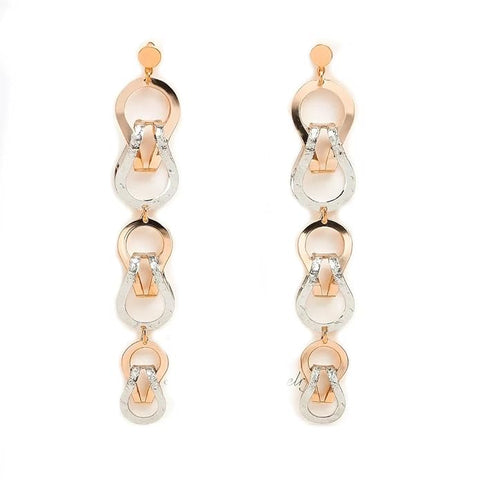 BRIA BY SAAR 925 Sterling Silver Dual-Tone Drop Earrings | Rose Gold & Silver Geometric Linked Design | Lightweight Statement Jewellery for Party & Daily Wear