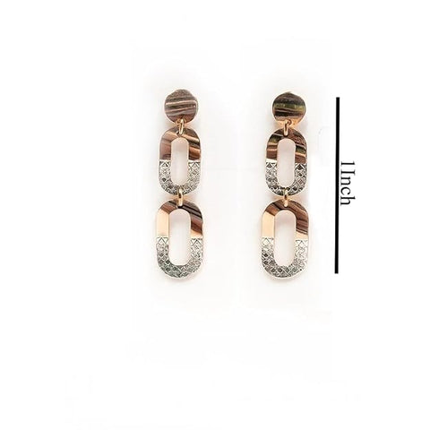 BRIA BY SAAR 925 Sterling Silver Dual-Tone Long Link Drop Earrings | Rose Gold & Silver Geometric Oval Dangle Design | Modern Lightweight Fine Jewellery