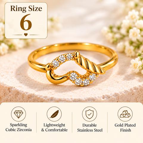 Gold Plated Crystal Heart Ring for Women, Cubic Zirconia, Size 6