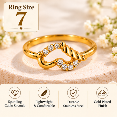 Gold Plated Crystal Heart Ring for Women, Cubic Zirconia, Size 7