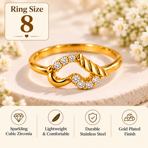 Gold Plated Floral Bypass Ring for Women, Open Band ,  Size 8