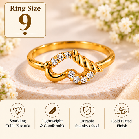 Gold Plated Crystal Heart Ring for Women, Cubic Zirconia, Size 9