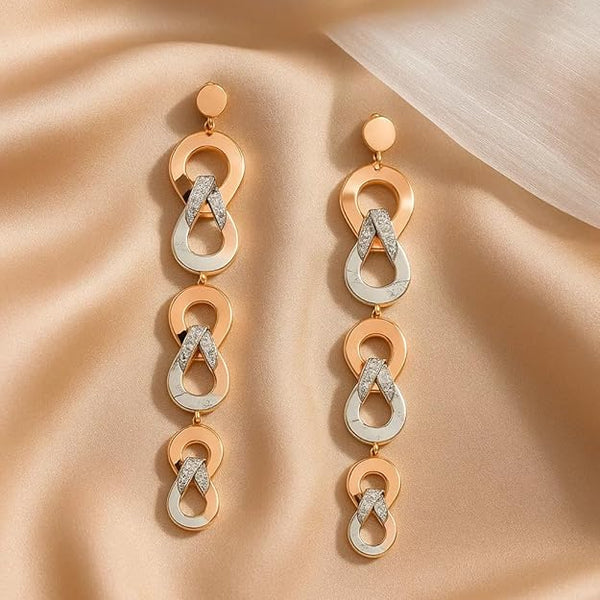925 Sterling Silver Dual-Tone Drop Earrings | Rose Gold & Silver Geometric Linked Design | Lightweight Statement Jewellery for Party & Daily Wear(pair of 1)