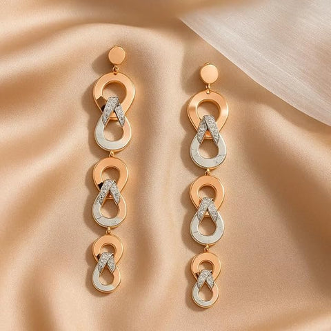 BRIA BY SAAR 925 Sterling Silver Dual-Tone Drop Earrings | Rose Gold & Silver Geometric Linked Design | Lightweight Statement Jewellery for Party & Daily Wear