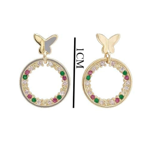 BRIA BY SAAR 925 Sterling Silver Butterfly Hoop Stud Earrings | Elegant Rose Copper Finish with Multicolor Pink, Green & White Stones | Stylish Modern Ethnic Jewellery for Women & Girls