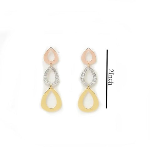 BRIA BY SAAR 925 Sterling Silver Triple-Tone Teardrop Dangle Earrings | Rose Gold, Silver & Yellow Gold Layered Design | Lightweight Statement Jewellery
