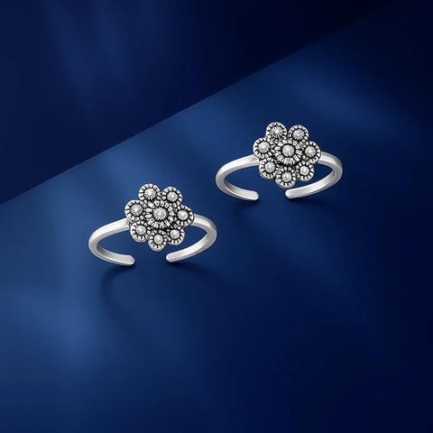 BRIA BY SAAR 925 Sterling Silver Adjustable Floral Cross Marcasite Ring/Toe Ring | Vintage-Inspired Fine Jewellery for Women & Girls