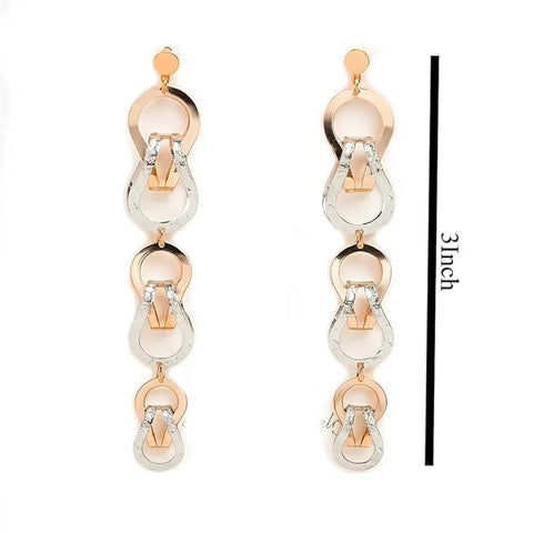 BRIA BY SAAR 925 Sterling Silver Dual-Tone Drop Earrings | Rose Gold & Silver Geometric Linked Design | Lightweight Statement Jewellery for Party & Daily Wear