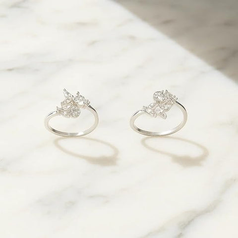 BRIA BY SAAR 925 Sterling Silver Adjustable Toe Rings for Women and Girls | Elegant Floral Cluster Design with Sparkling Pink Stones | Skin-Friendly Ethnic Fine Jewellery | 1 Pair (Set of 2)