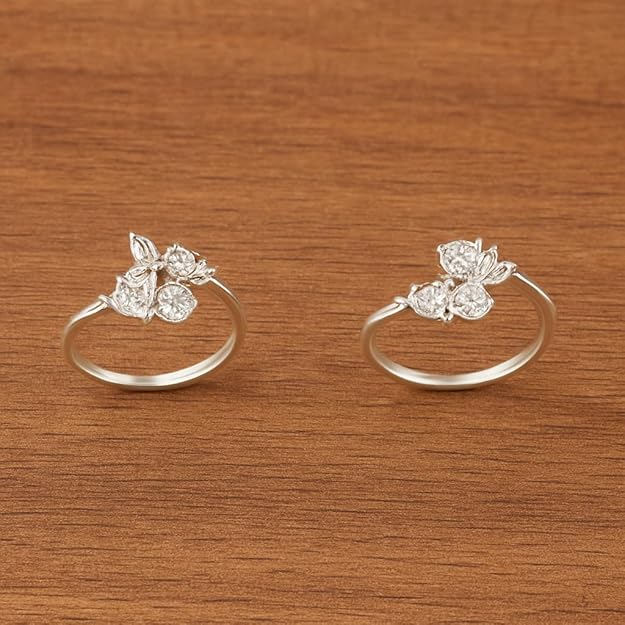 BRIA BY SAAR 925 Sterling Silver Adjustable Toe Rings for Women and Girls | Elegant Floral Cluster Design with Sparkling Pink Stones | Skin-Friendly Ethnic Fine Jewellery | 1 Pair (Set of 2)
