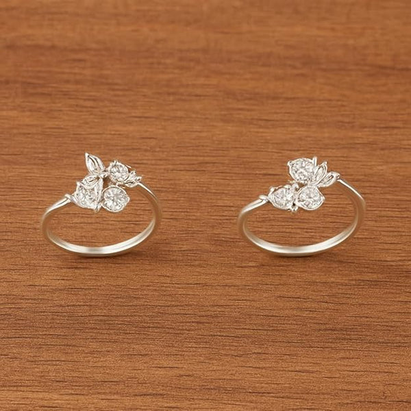 BRIA BY SAAR 925 Sterling Silver Adjustable Toe Rings for Women and Girls | Elegant Floral Cluster Design with Sparkling Pink Stones | Skin-Friendly Ethnic Fine Jewellery | 1 Pair (Set of 2)
