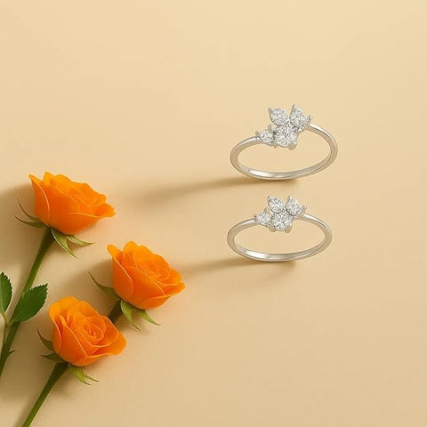 BRIA BY SAAR 925 Sterling Silver Adjustable Toe Rings for Women and Girls | Elegant Floral Cluster Design with Sparkling Pink Stones | Skin-Friendly Ethnic Fine Jewellery | 1 Pair (Set of 2)