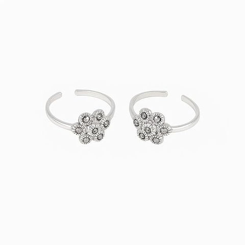 BRIA BY SAAR 925 Sterling Silver Adjustable Floral Cross Marcasite Ring/Toe Ring | Vintage-Inspired Fine Jewellery for Women & Girls
