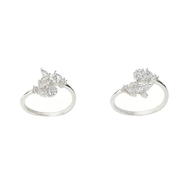 BRIA BY SAAR 925 Sterling Silver Adjustable Toe Rings for Women and Girls | Elegant Floral Cluster Design with Sparkling Pink Stones | Skin-Friendly Ethnic Fine Jewellery | 1 Pair (Set of 2)