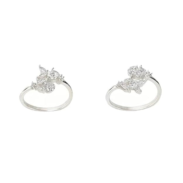 BRIA BY SAAR 925 Sterling Silver Adjustable Toe Rings for Women and Girls | Elegant Floral Cluster Design with Sparkling Pink Stones | Skin-Friendly Ethnic Fine Jewellery | 1 Pair (Set of 2)